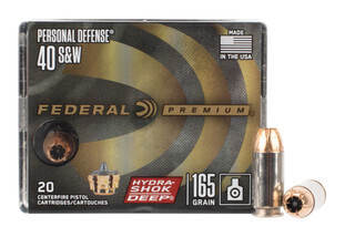 Federal Premium 40 S&W Ammunition is loaded with a 165 grain Hydrashok hollow point bullet